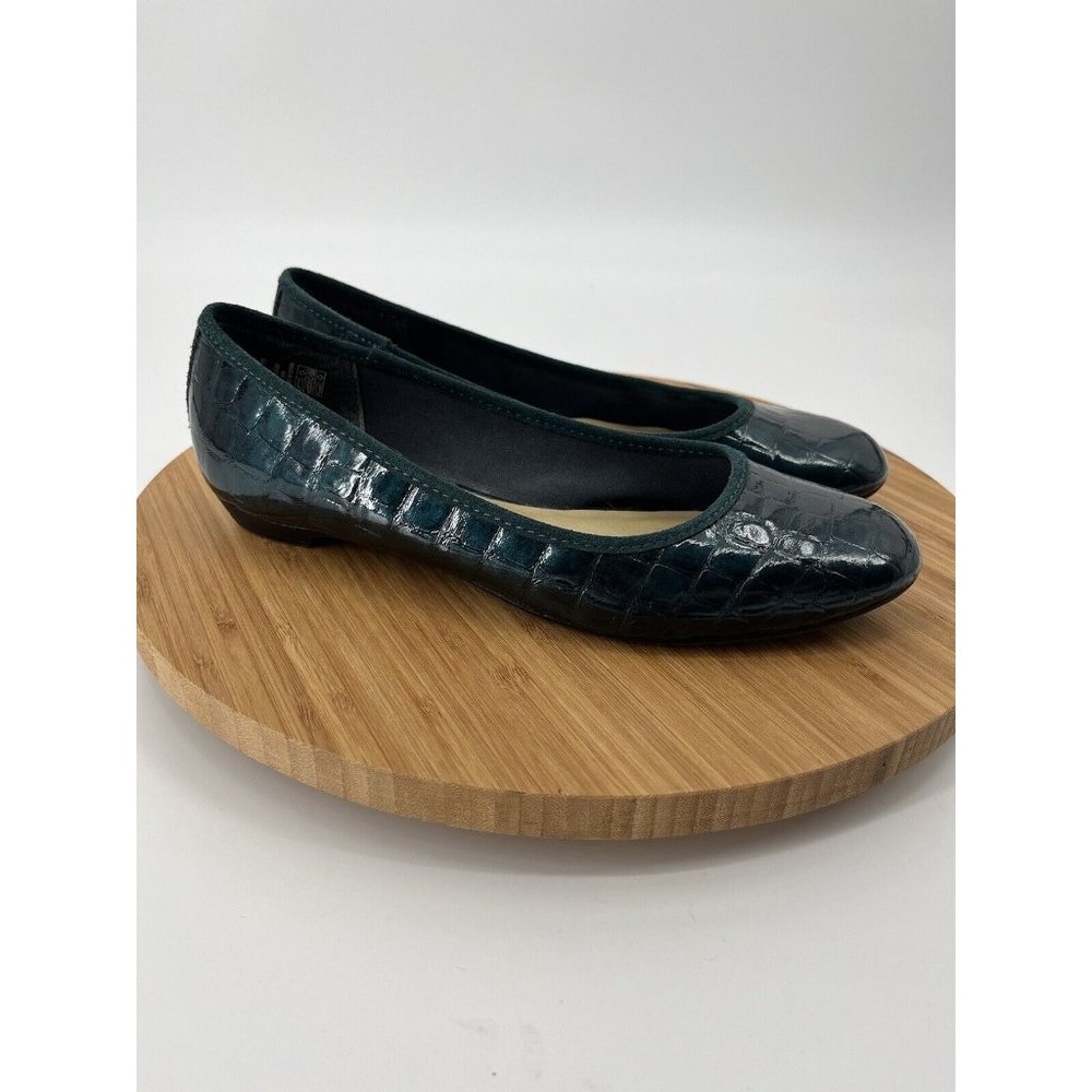Lands End Dark Green Patent Leather Flats Slip On 8 B Women